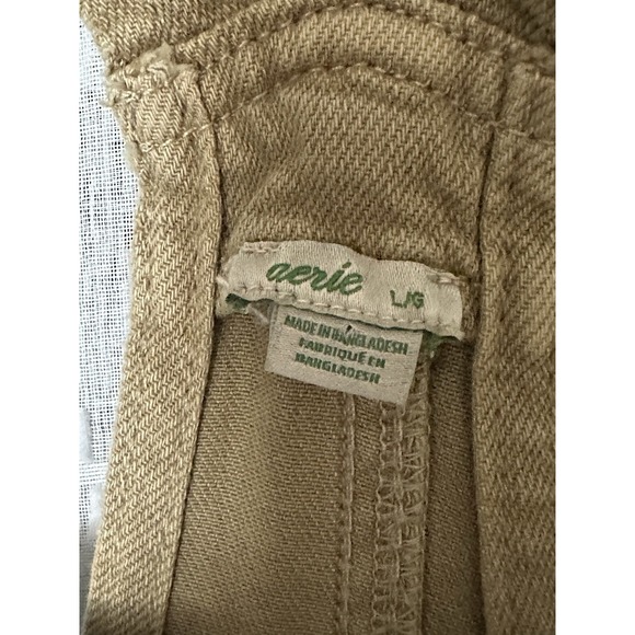 VTG Aerie Overalls Women Large Tan Distressed Shortalls Boho Festival - Picture 4 of 9